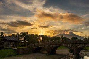 石橋記念公園の朝焼けは歴史を感じさせる風景だった