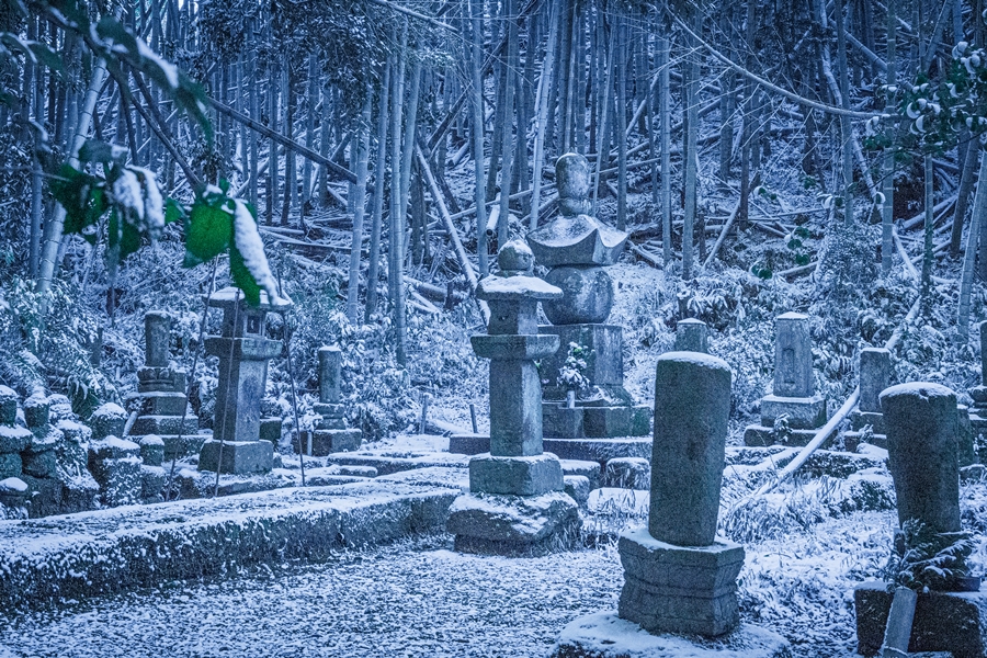 雪の日の清泉寺跡の様子